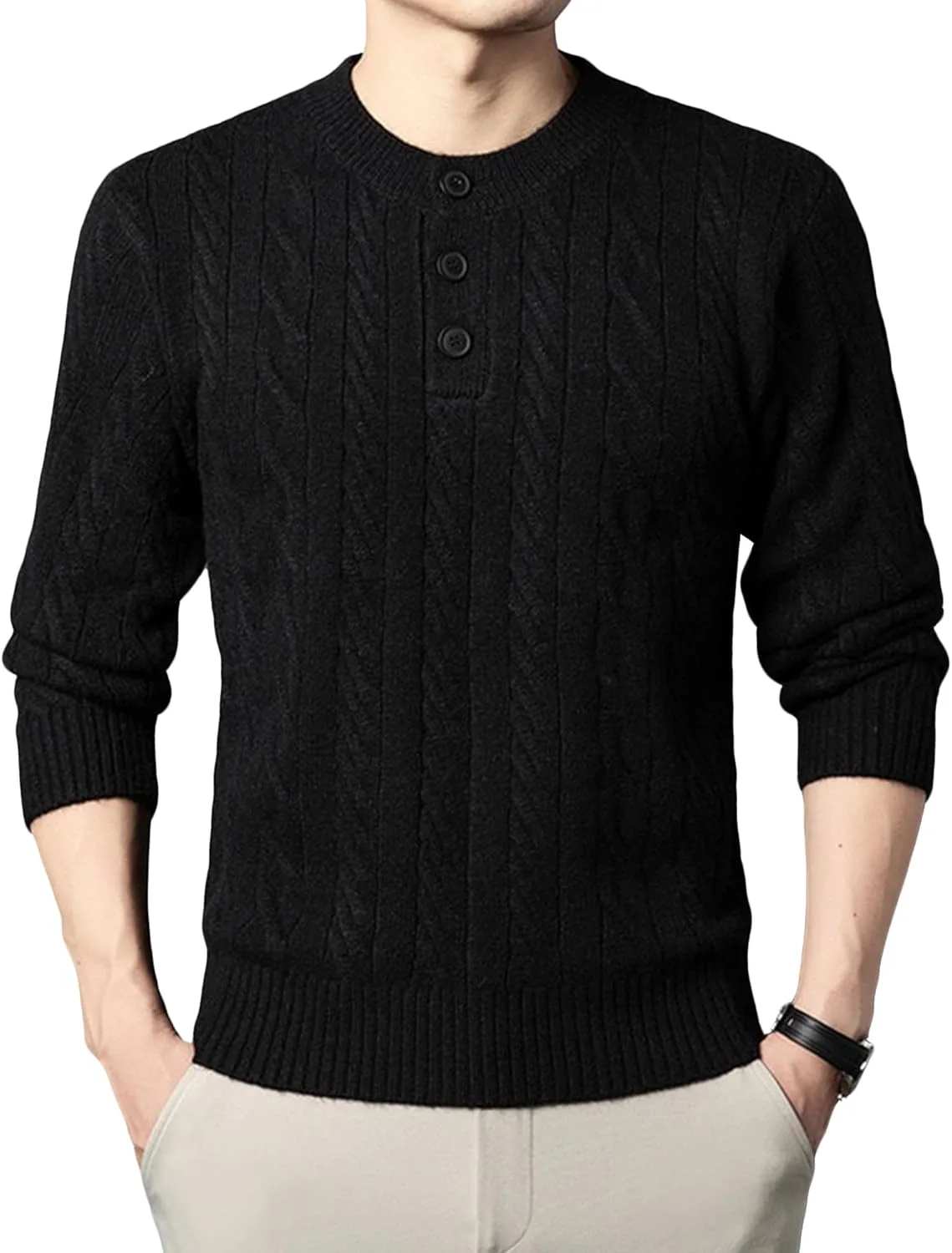 

Мужской свитер DGHM-JLMY, легкий, зимний, с кабельной вязкой и пуговицами