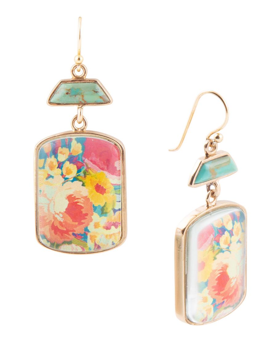 

Серьги с цветочным узором, голубые, бирюзовые, золотые Barse, Genuine Turquoise