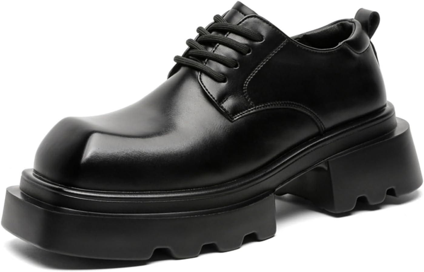 

Мужские туфли с полированной и матовой кожей на массивной подошве, Платформенные оксфорды и дерби, Туфли с квадратным носком на шнуровке, увеличивающие рост, с нескользящей подошвой для повседневной носки и работы Kelibasi, черный