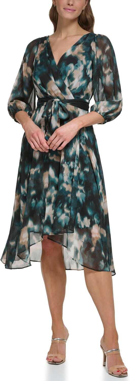 

Платье DKNY Balloon Sleeve Faux Wrap, цвет Pine Multi