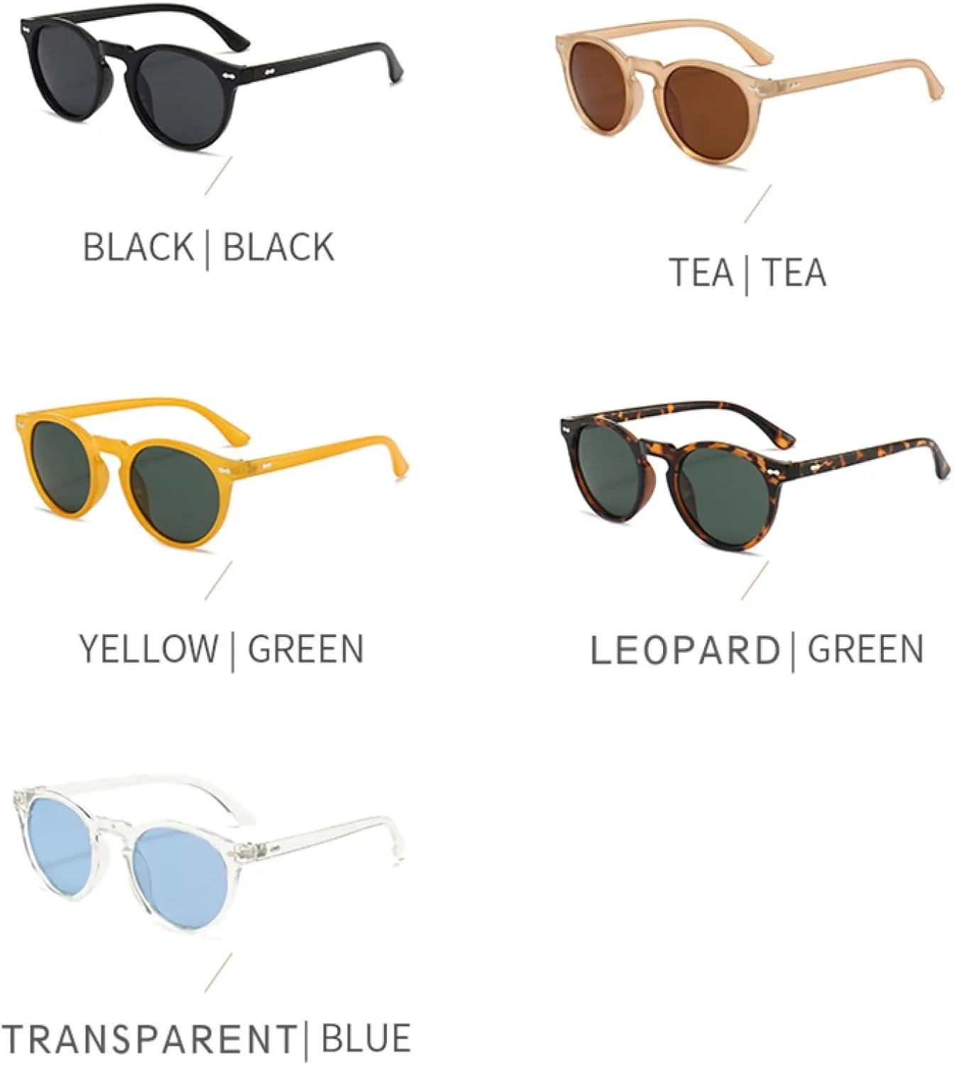 

Маленькие круглые поляризованные солнцезащитные очки для женщин и мужчин в винтажном стиле, прозрачная оправа, защита от УФ-излучения UV400 TOIPASTN, Tea-tea