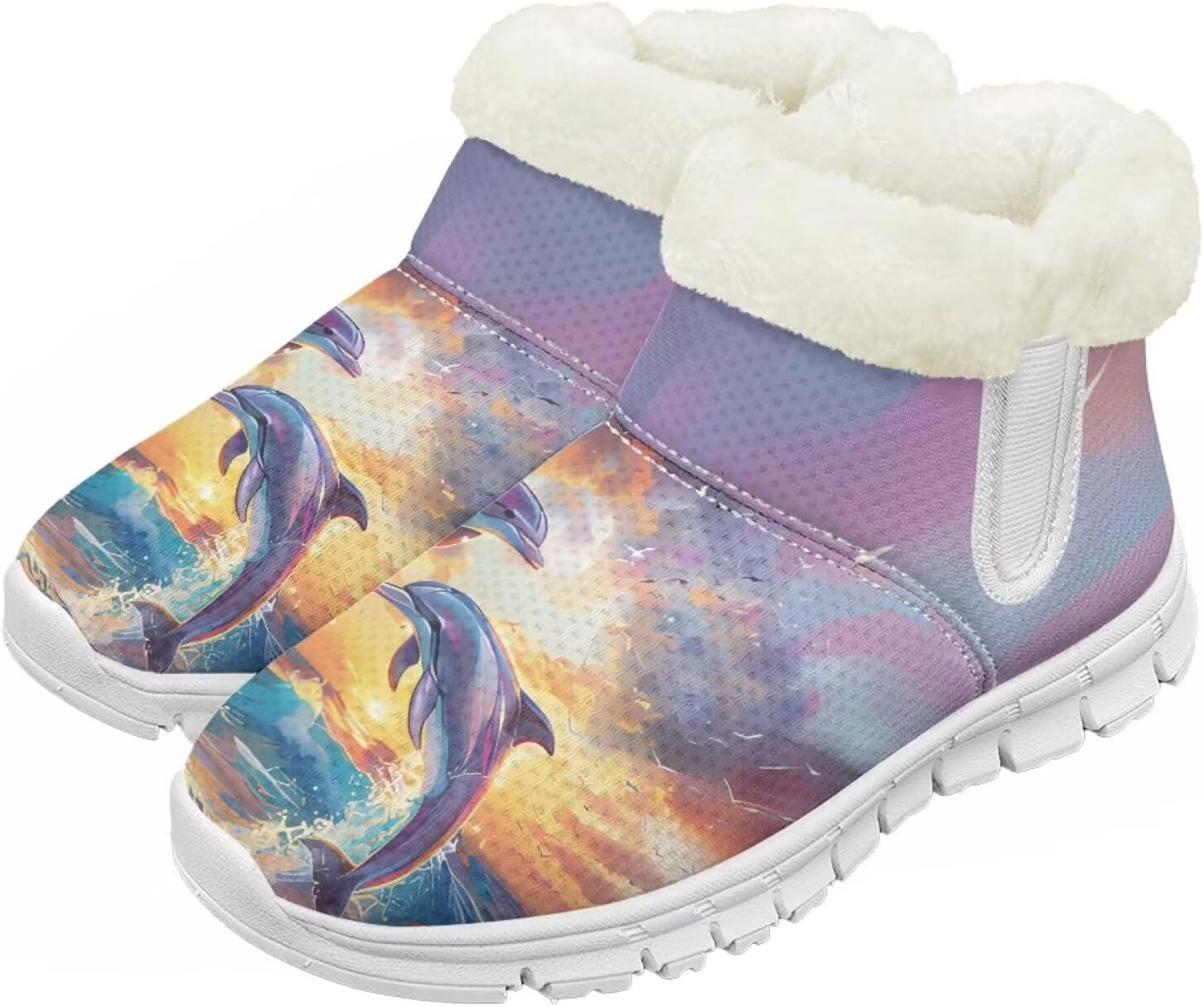 

Детские зимние сапоги для девочек, водонепроницаемые, противоскользящие, для холодной погоды, с искусственным мехом, походные ботинки Goronwyfloyd, Cute Dolphin