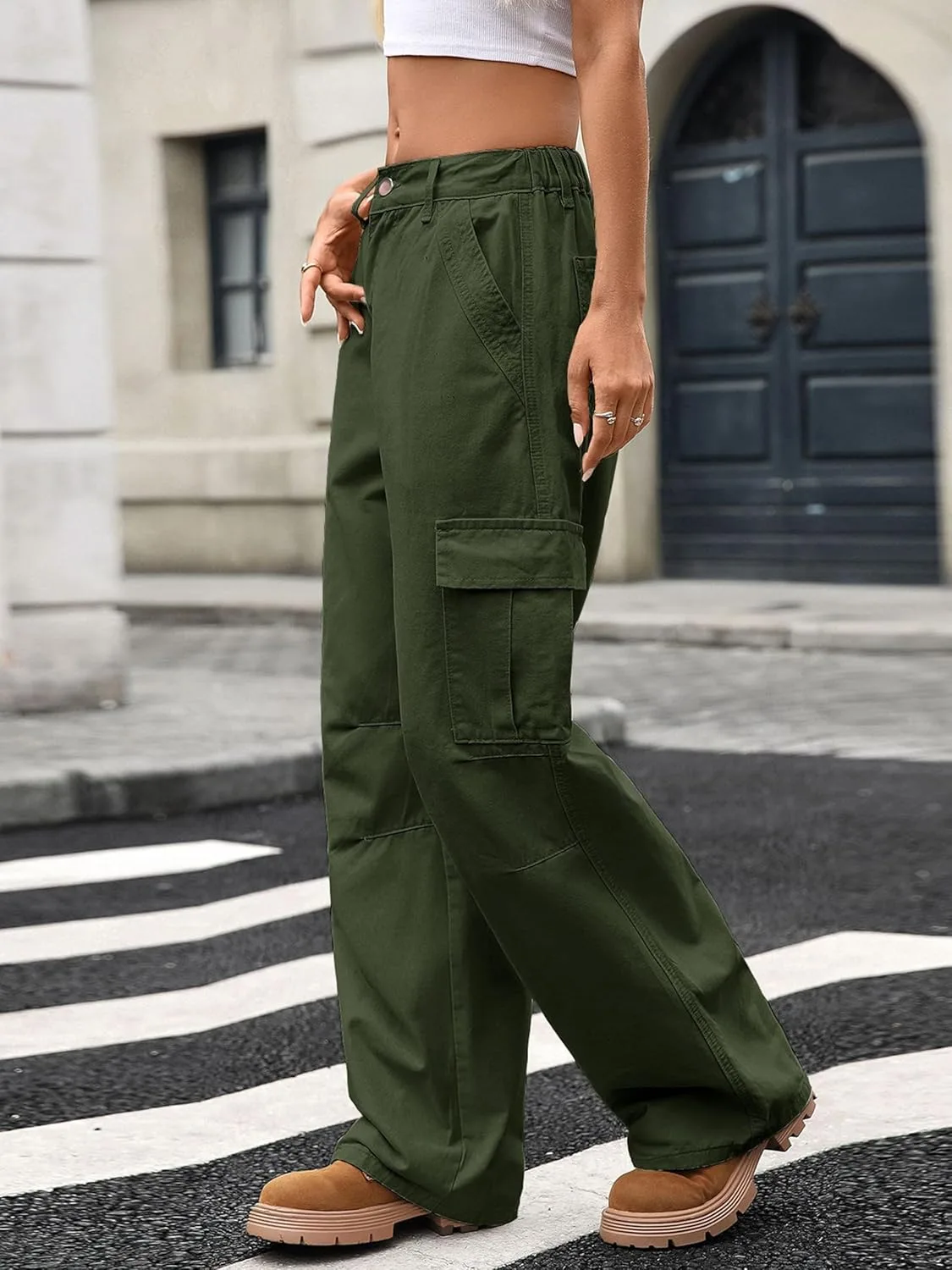 Растягивающиеся карго-штаны для женщин Casual High Waisted Baggy Pant Wide Leg Y2K — фото 3