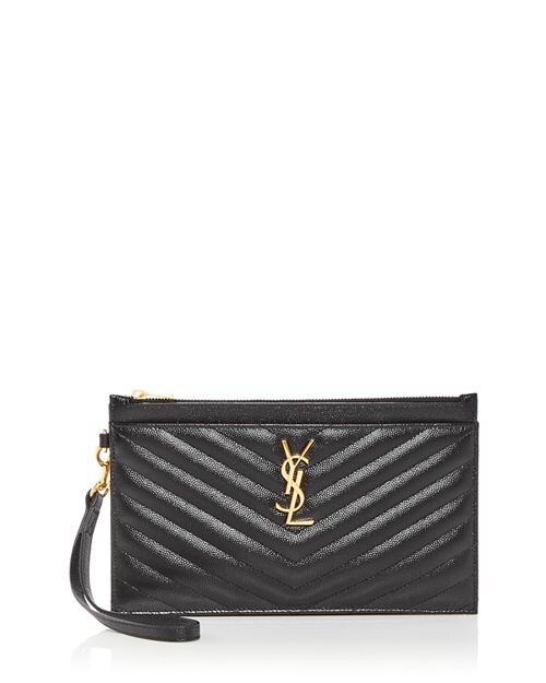 

Стеганый кожаный клатч-кошелек с монограммой Saint Laurent, цвет Black