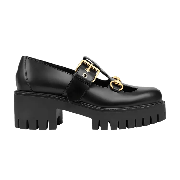 Кроссовки Gucci Wmns Lug Horsebit 30mm Platform Loafer Black, черный