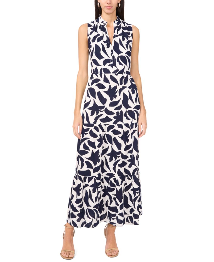 

Женское длинное платье без рукавов с V-образным вырезом и ярусным кроем MSK, Navy