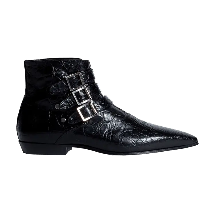 

Ботинки Saint Laurent Stan Boot Crocodile-Embossed Black, черный