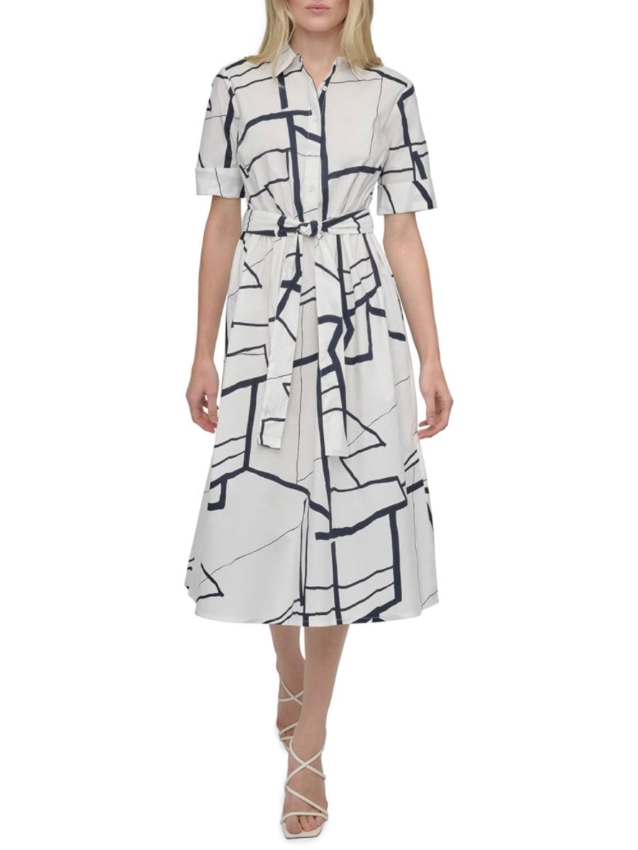 

Платье-рубашка миди с короткими рукавами и абстрактным принтом DKNY, цвет Cream Navy