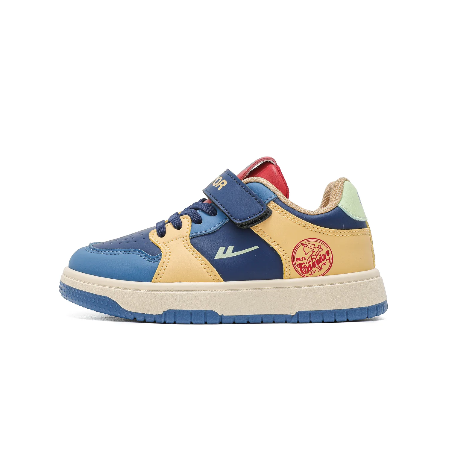 Детские низкие скейтерские кроссовки WARRIOR, Dark Blue/Light Blue/Yellow