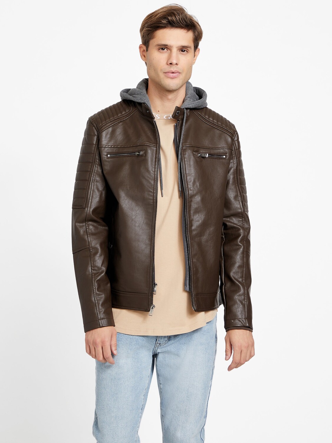 

Куртка David из искусственной кожи с капюшоном Guess Factory, цвет Nude