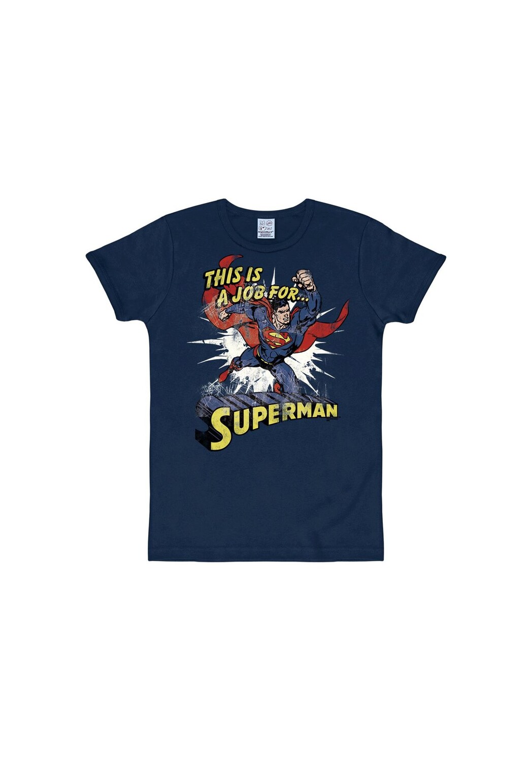 

Футболка Slimfit Superman — это работа LOGOSHIRT, темно-синий
