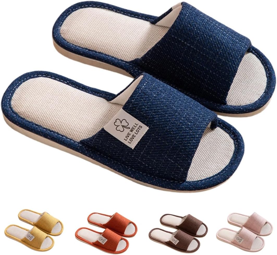 

Домашние тапочки для женщин и мужчин с открытым носком, осенние домашние туфли, японские тапочки с эффектом памяти, поддержкой свода стопы, нескользящей подошвой, удобные, теплые с мягкой подошвой, для спальни Generic, темно-синий