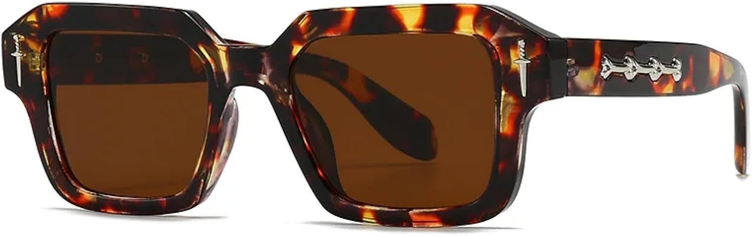 

Классические роскошные солнцезащитные очки для женщин и мужчин, винтажные, популярные в стиле панк, с заклепками и мечом, для использования на открытом воздухе и вождения TYUVIVO, Leopard Brown