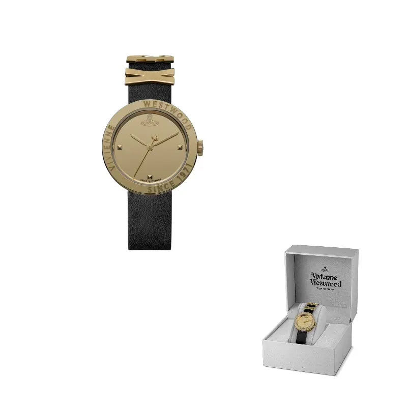 

Vivienne Westwood Часы Wrist Watch Quartz Movement Leather Watch Bands 30MM Gold Dial Women's Watch, Gold