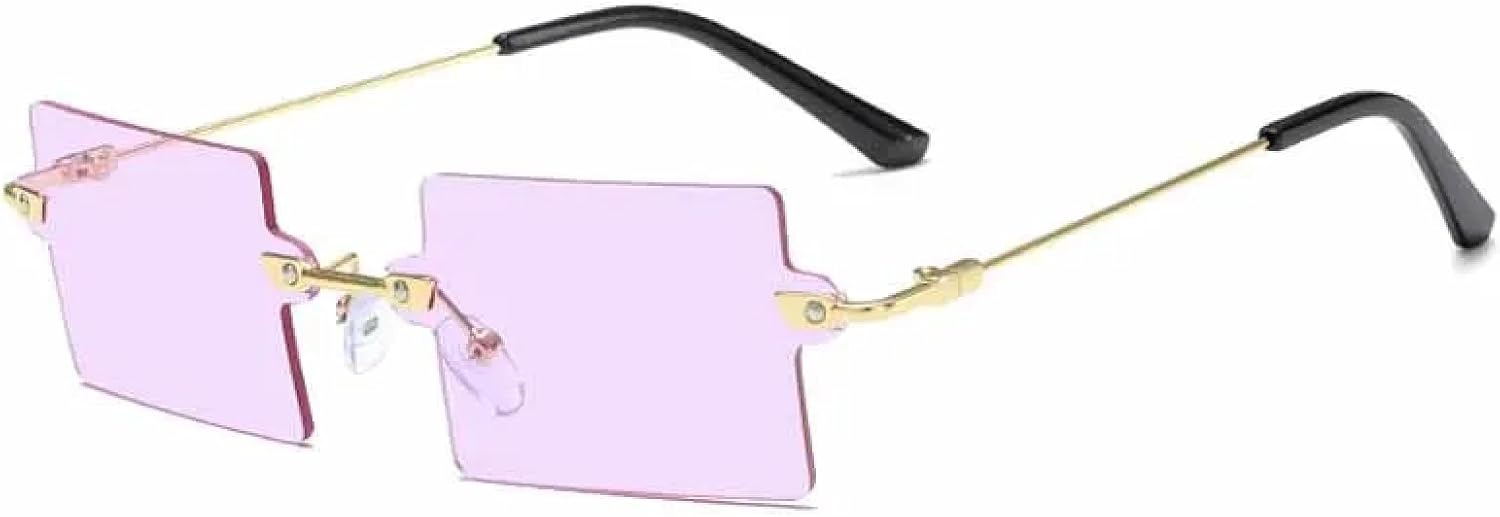 

Винтажные модные солнцезащитные очки без оправы для женщин и мужчин, в стиле металл-панк, летние солнцезащитные очки для путешествий с защитой от УФ-излучения UV400 TKKTLLT, Gold Purple