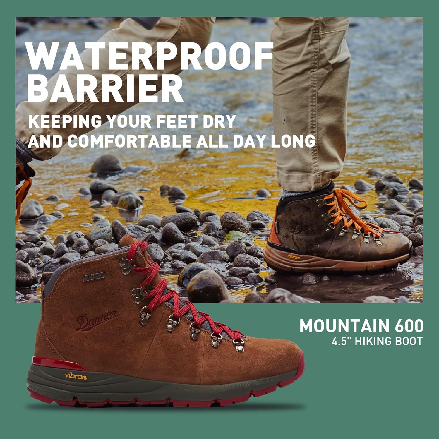 Мужские водонепроницаемые походные ботинки Danner Mountain 600 Leaf Gore-Tex из полнотелой кожи с дышащим барьером Gore-Tex и подошвой с отличным сцеплением Name ‎Danner, коричневый/красный — фото 3