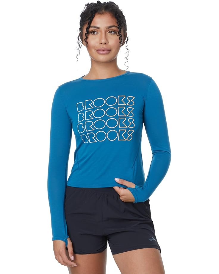 

Лонгслив Brooks Distance Long, цвет Moroccan Blue/Brooks Stack