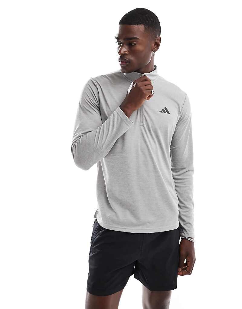 

Серая футболка с длинными рукавами и молнией в четверть adidas Training Essentials
