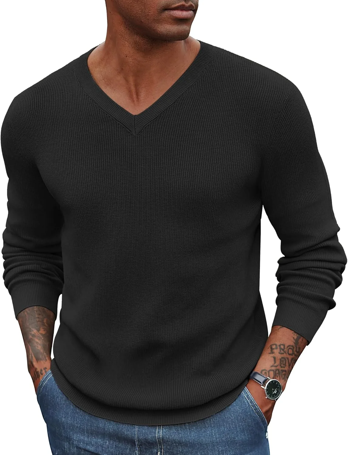 

COOFANDY мужской свитер с V-образным вырезом, длинным рукавом и приталенным силуэтом
