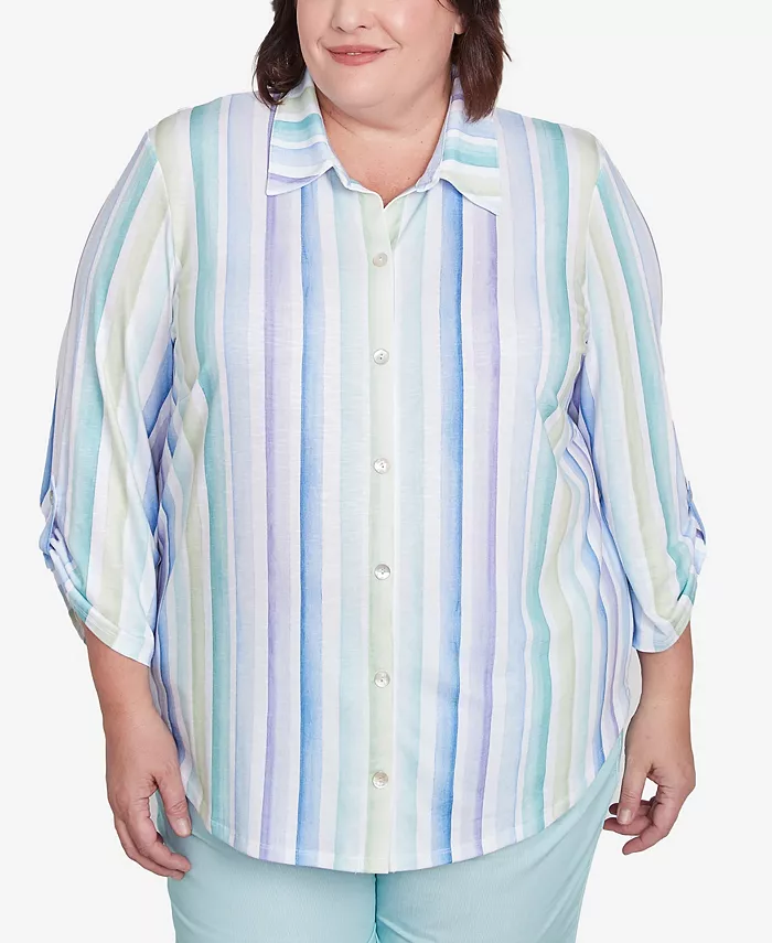 

Трикотажный топ больших размеров с полосками в мятную полоску с пуговицами спереди от St. Thomas Island Alfred Dunner, мультиколор