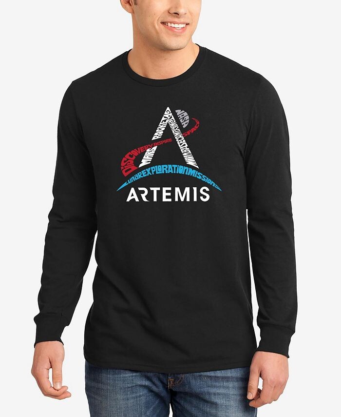 

Мужская футболка с длинным рукавом и логотипом NASA Artemis Word Art LA Pop Art, черный