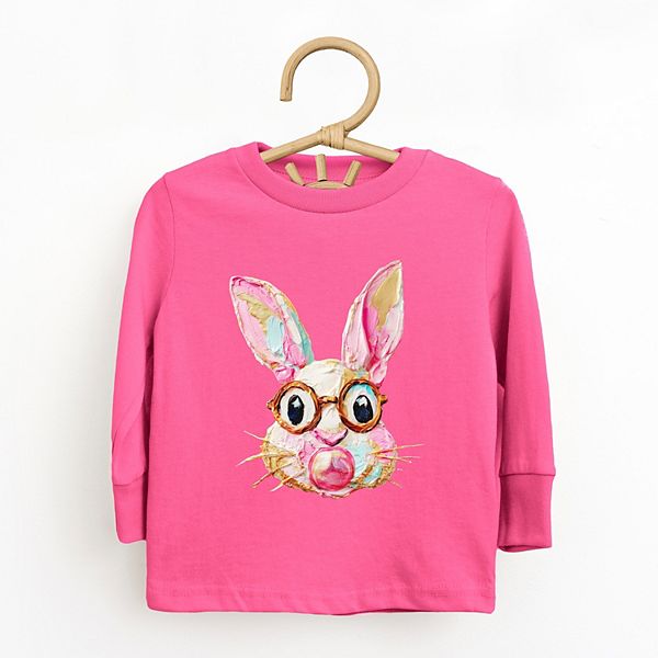 Футболка с длинным рукавом Bunny face textured paint для малышей The Juniper Shop, Hot Pink — фото 3