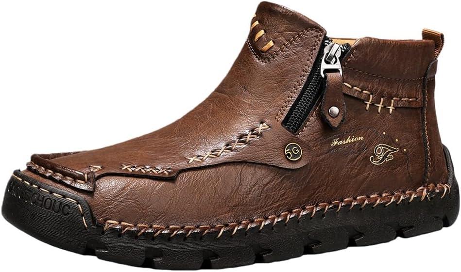 

Мужские мотоциклетные ботинки, ручная прошивка, натуральная кожа Swzec, коричневый