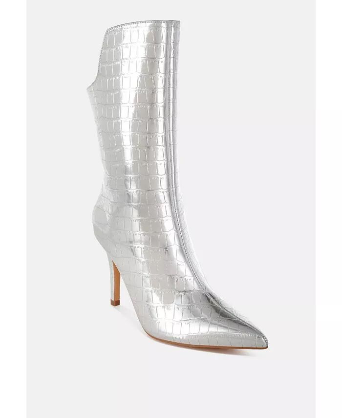 Сапоги Kultrus Croco Stiletto Heel до середины голени London Rag, серебряный — фото 3