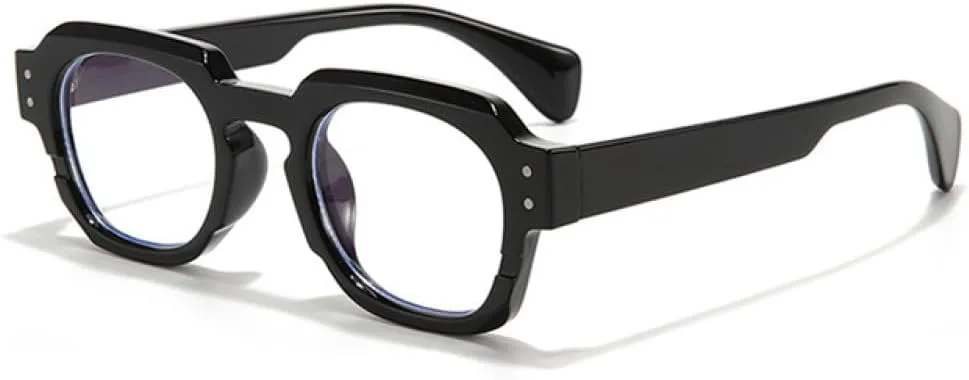 

2027 Модные женские квадратные солнцезащитные очки в винтажном стиле с заклепками, мужские панк-очки с прозрачными линзами и оправой UV400 MTZJH, Black Clear