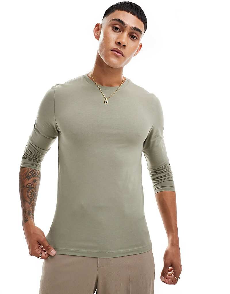 

Футболка цвета хаки с длинными рукавами ASOS DESIGN Essential