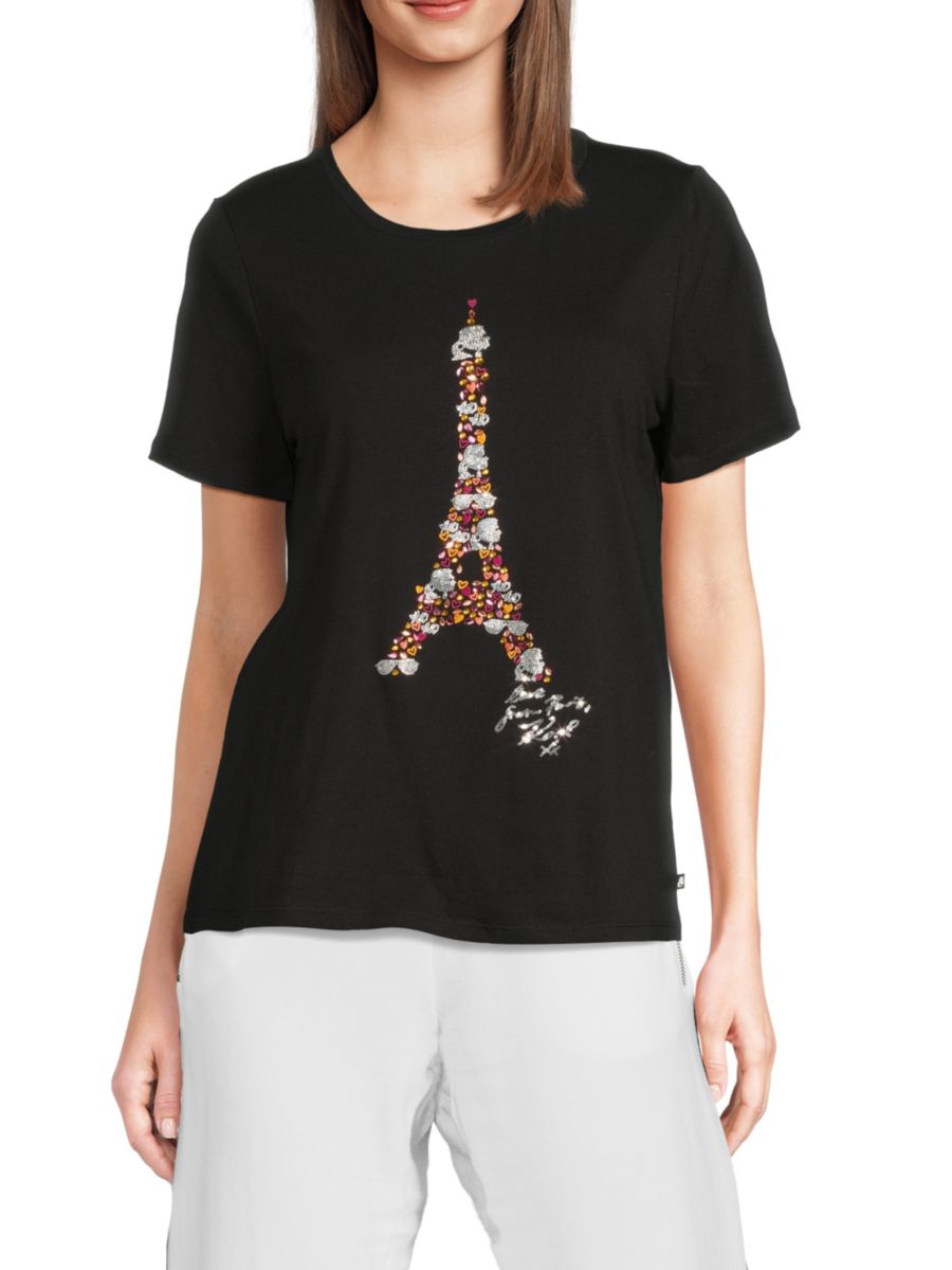 

Топ из хлопковой смеси с цветочным принтом в виде Эйфелевой башни Karl Lagerfeld Paris, черный