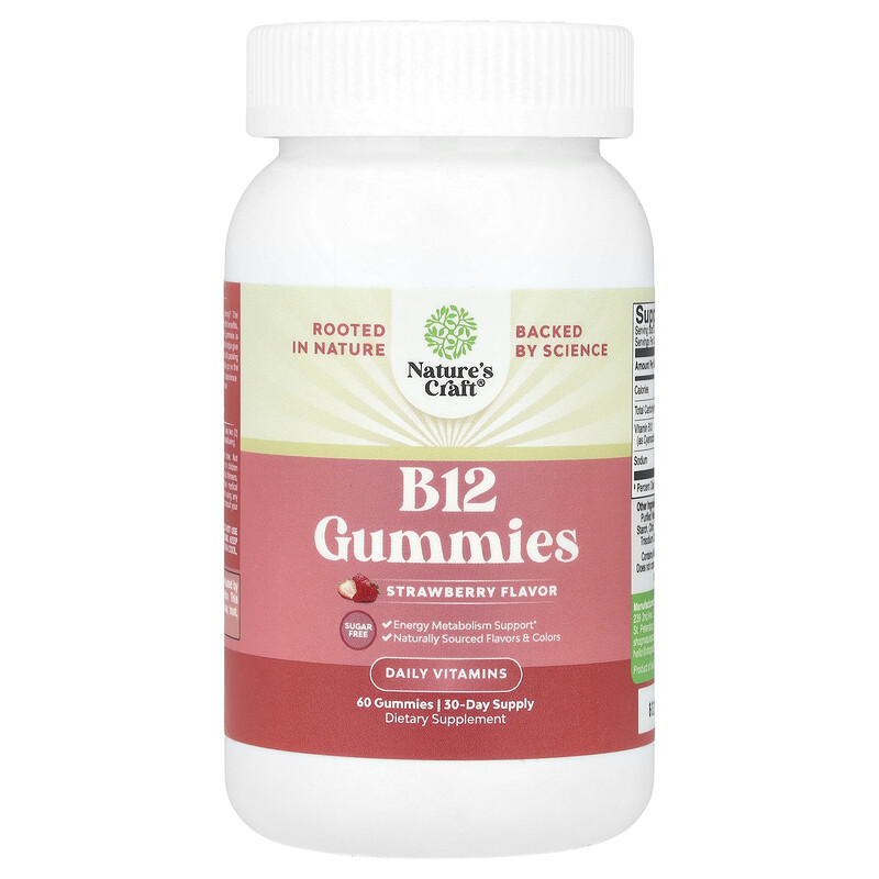 

Nature's Craft, B12 жевательные мармеладки, клубника, 60 жевательных таблеток