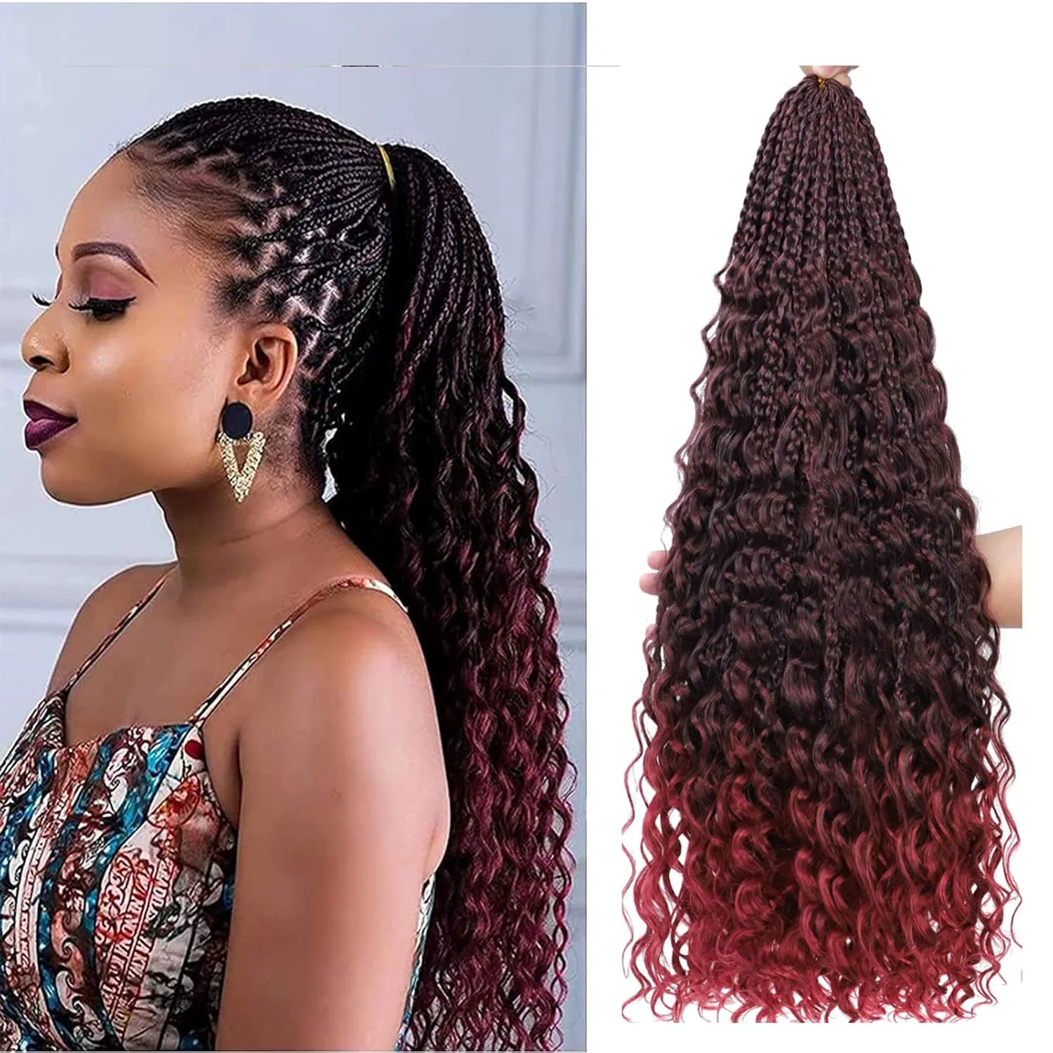 Синтетические наращиваемые волосы Boho Hippie Braids с кудрявыми концами, 8 упаковок по 18 дюймов Wowcfyyds, Brown