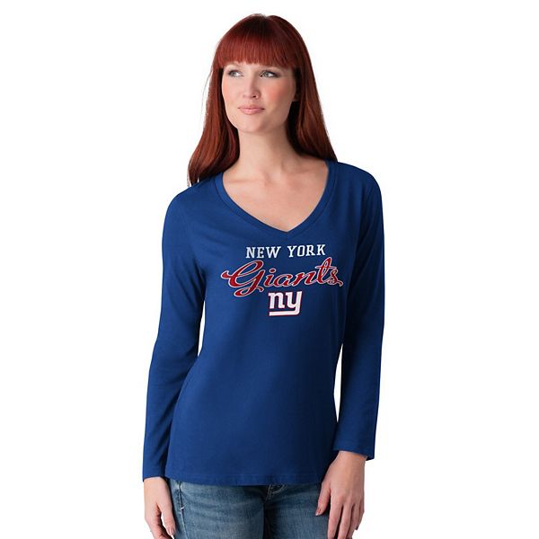 

Женская футболка с длинным рукавом и V-образным вырезом Royal New York Giants Post Season G-Iii 4Her By Carl Banks