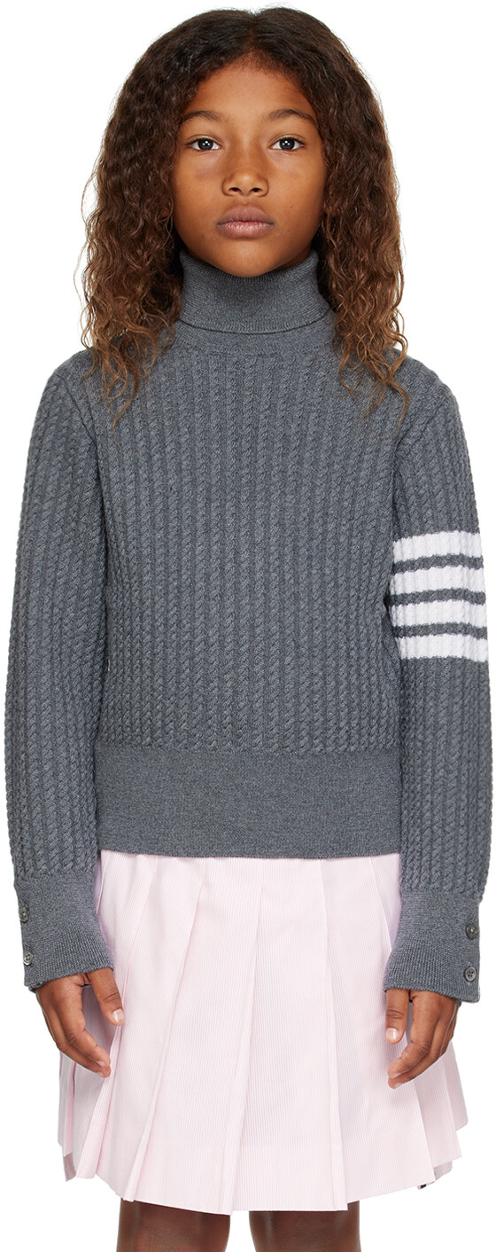 

Детский серый свитер с 4 полосками Thom Browne