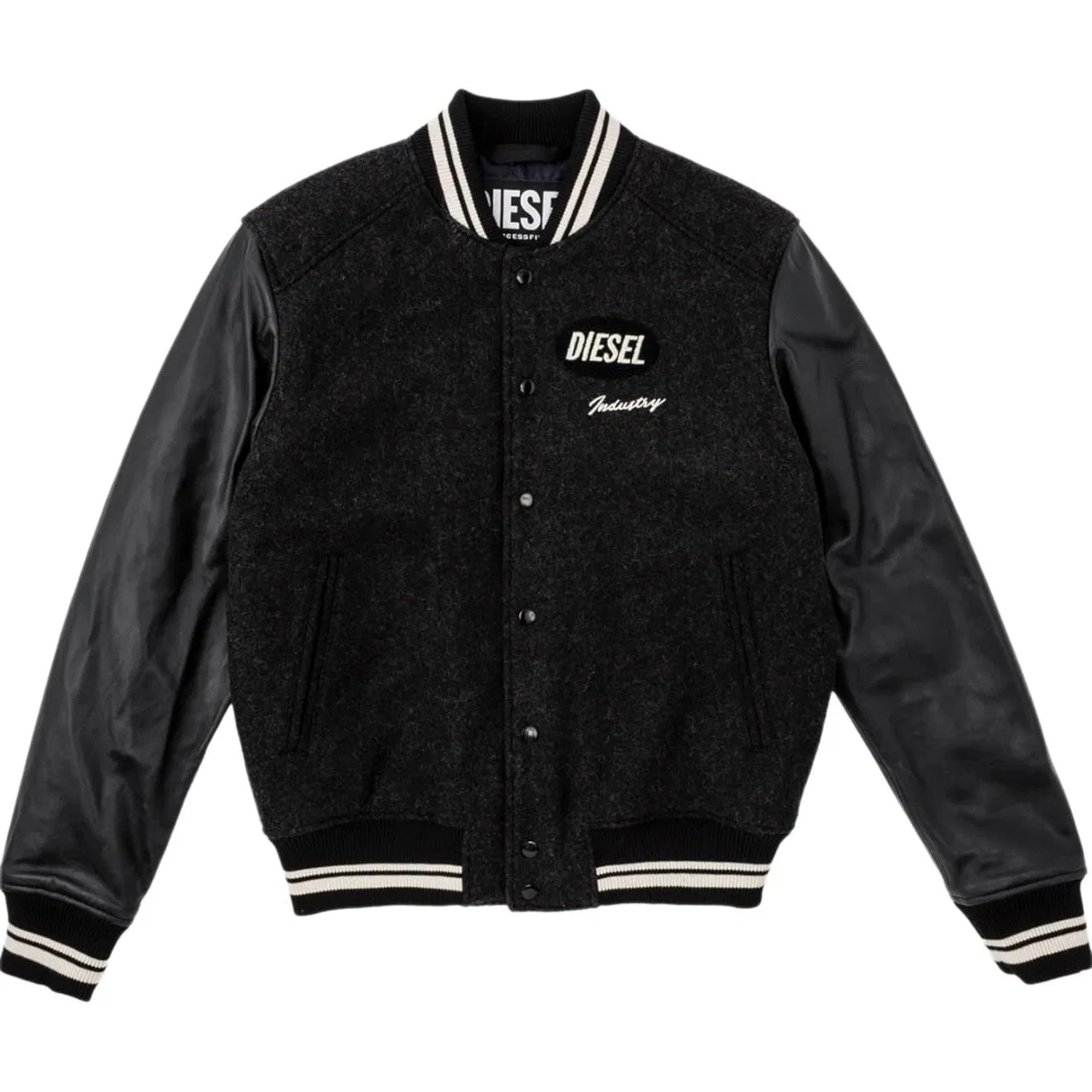 Куртка кожаная мужская black с бейсбольным воротником DIESEL