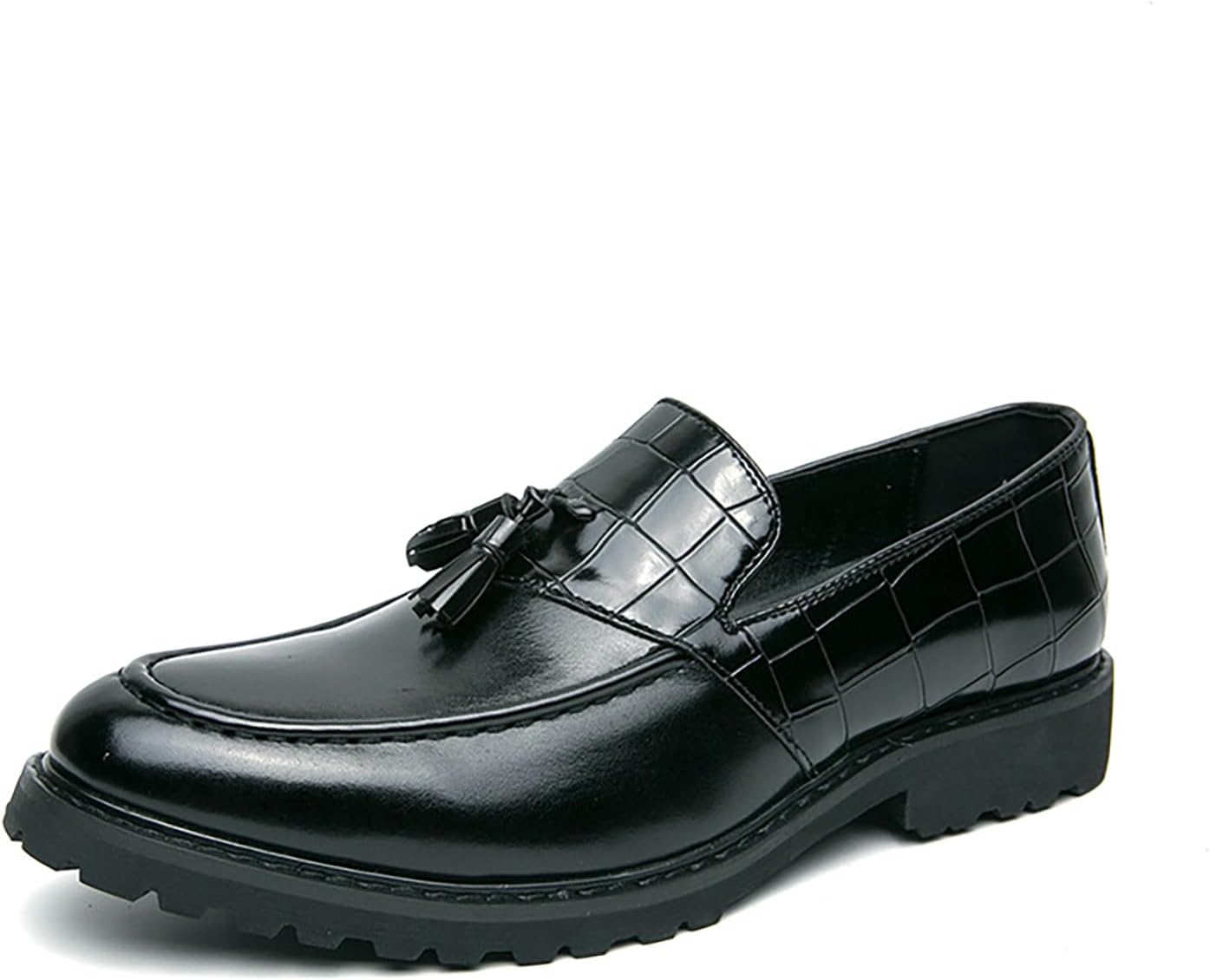 

Мужские кожаные слипоны с платформой и кисточками, модные туфли с круглым носком, противоскользящие, низкие, для вождения, вечеринок и офиса Forevercan, черный