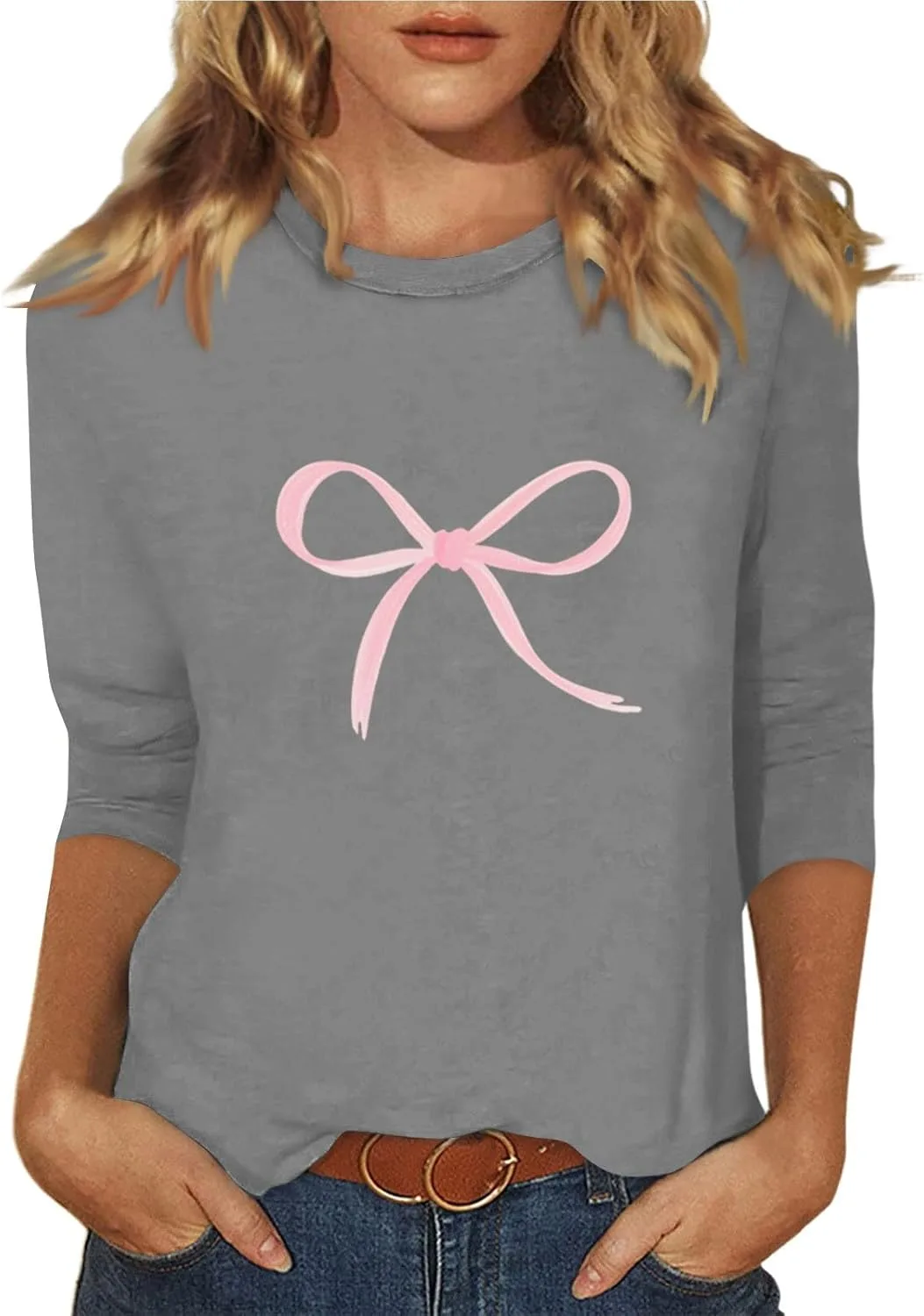 

Летний топ для женщин Casual Loose Crewneck 2D Print Tee с 3/4 рукавом FQZWONG