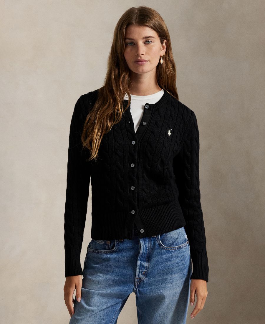 

Женский хлопковый кардиган крупной вязки с круглым вырезом Polo Ralph Lauren, Polo Black