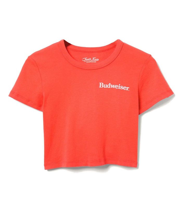 

Женская футболка Baby Tee с логотипом Budweiser Junk Food Clothing, красный