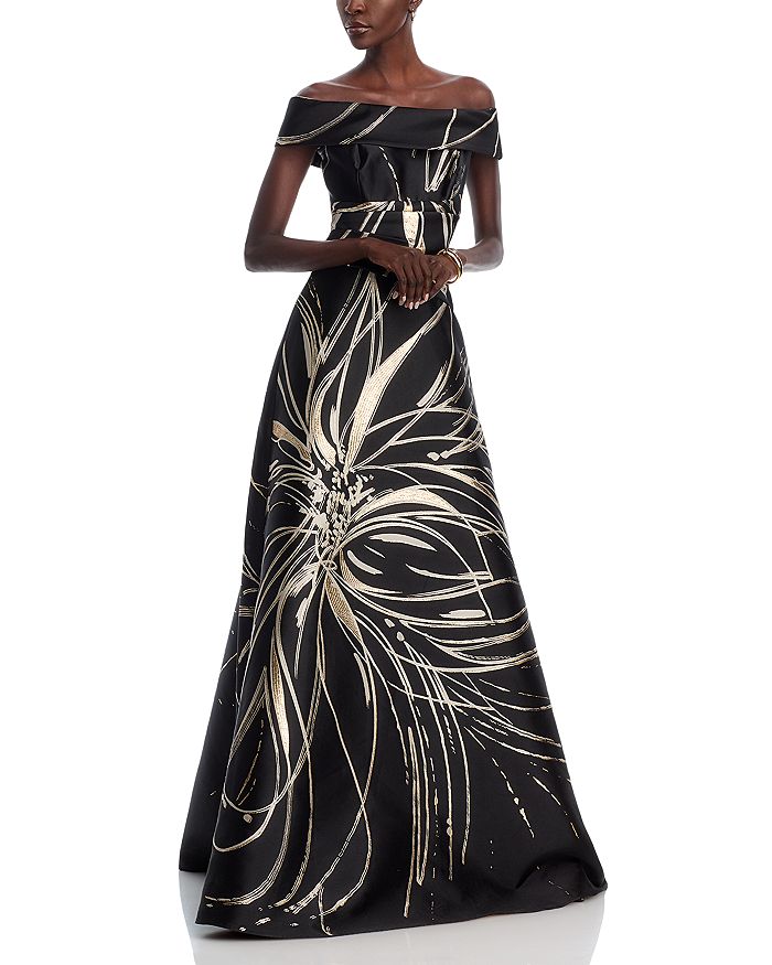 

Платье с жаккардовым принтом Paint Stroke Teri Jon by Rickie Freeman, черный