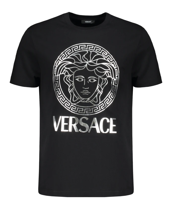 

Хлопковая футболка с логотипом Versace, черный