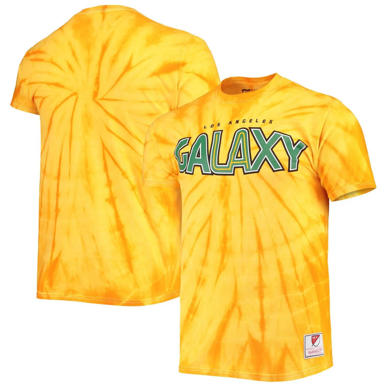 

Мужская футболка Mitchell & Ness Gold LA Galaxy From '96 с принтом тай-дай