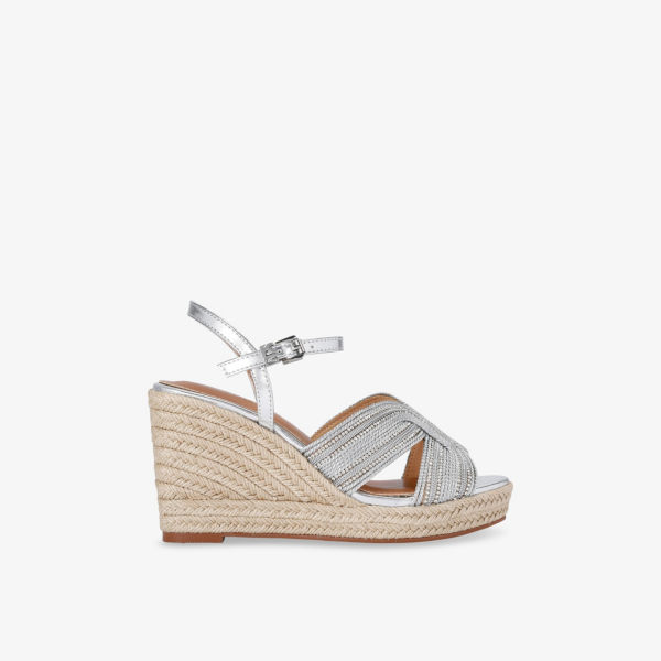 Сандалии-танкетки Pose Kg Kurt Geiger из искусственной кожи с кристаллами, серебряный
