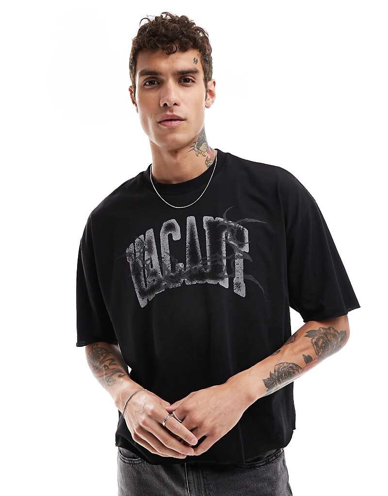 

Черная объемная футболка свободного кроя с принтом Vacant ASOS DESIGN