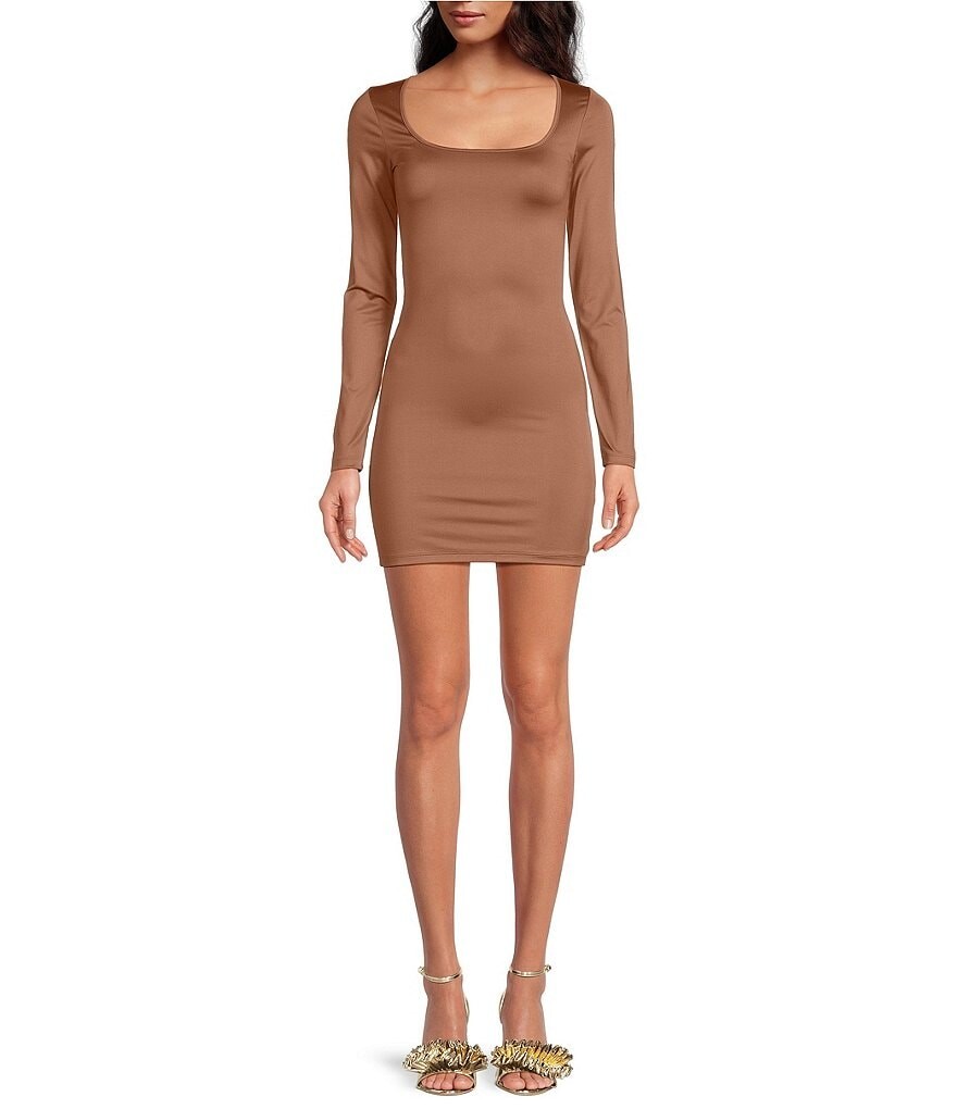 

Вязаное платье с круглым вырезом и длинными рукавами Gianni Bini Mini Icon, бежевый