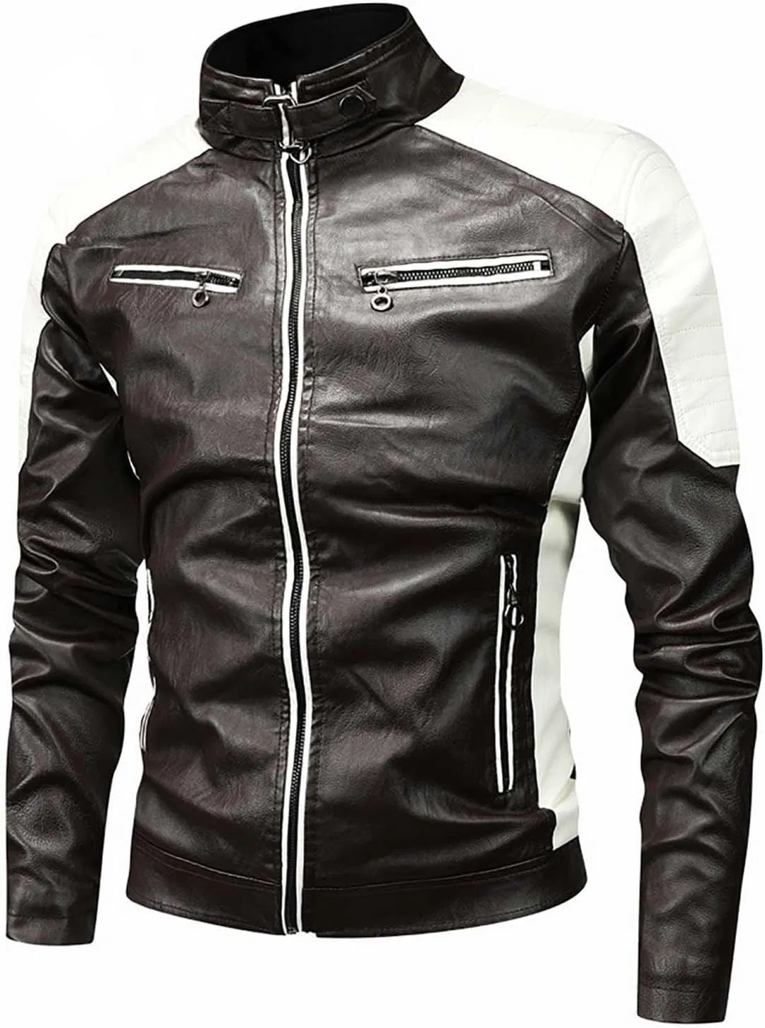 Мужская стильная кожаная куртка Casual Fleece Coat для осени и зимы, модный дизайн с тиснением Generic, кофейный — фото 3