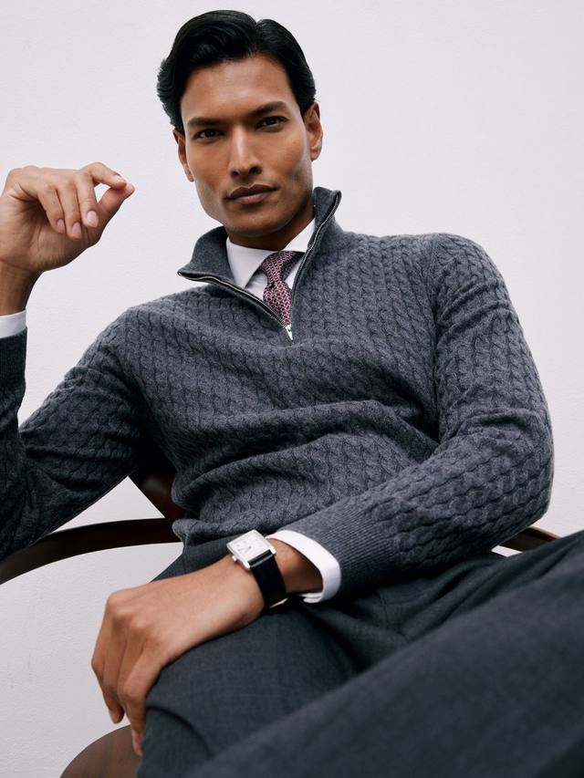 

Ричмонд полузип с косичками кашемировый джемпер Reiss, Denim Blue