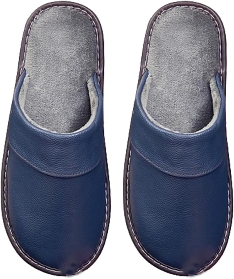 

Мужские домашние тапочки премиум-класса из кожи с фланелевой подкладкой, мягкие, теплые, с мехом, противоскользящие Generic, синий