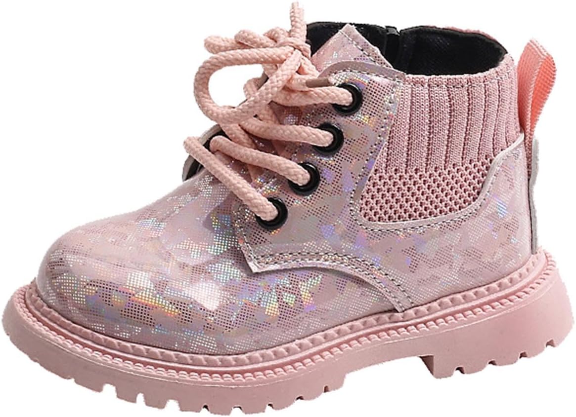 

Детские ботинки для девочки, яркого цвета, на шнуровке, милые короткие ботинки для малышей, осень-зима, наружные, с нескользящей подошвой Generic, Pink